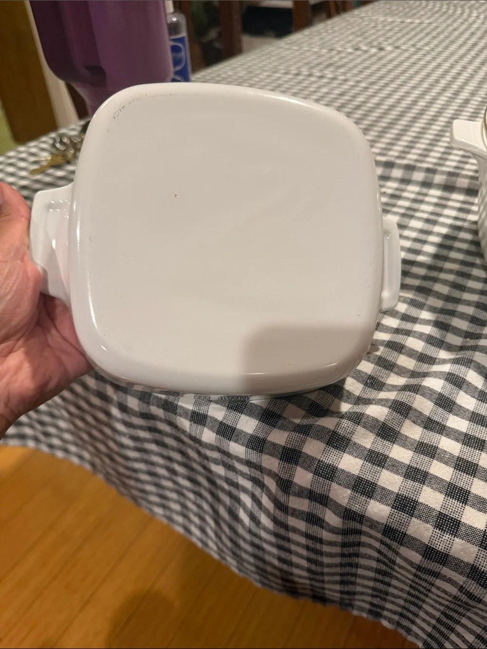 Corningware White Covered Casserole with Blue Floral Pattern